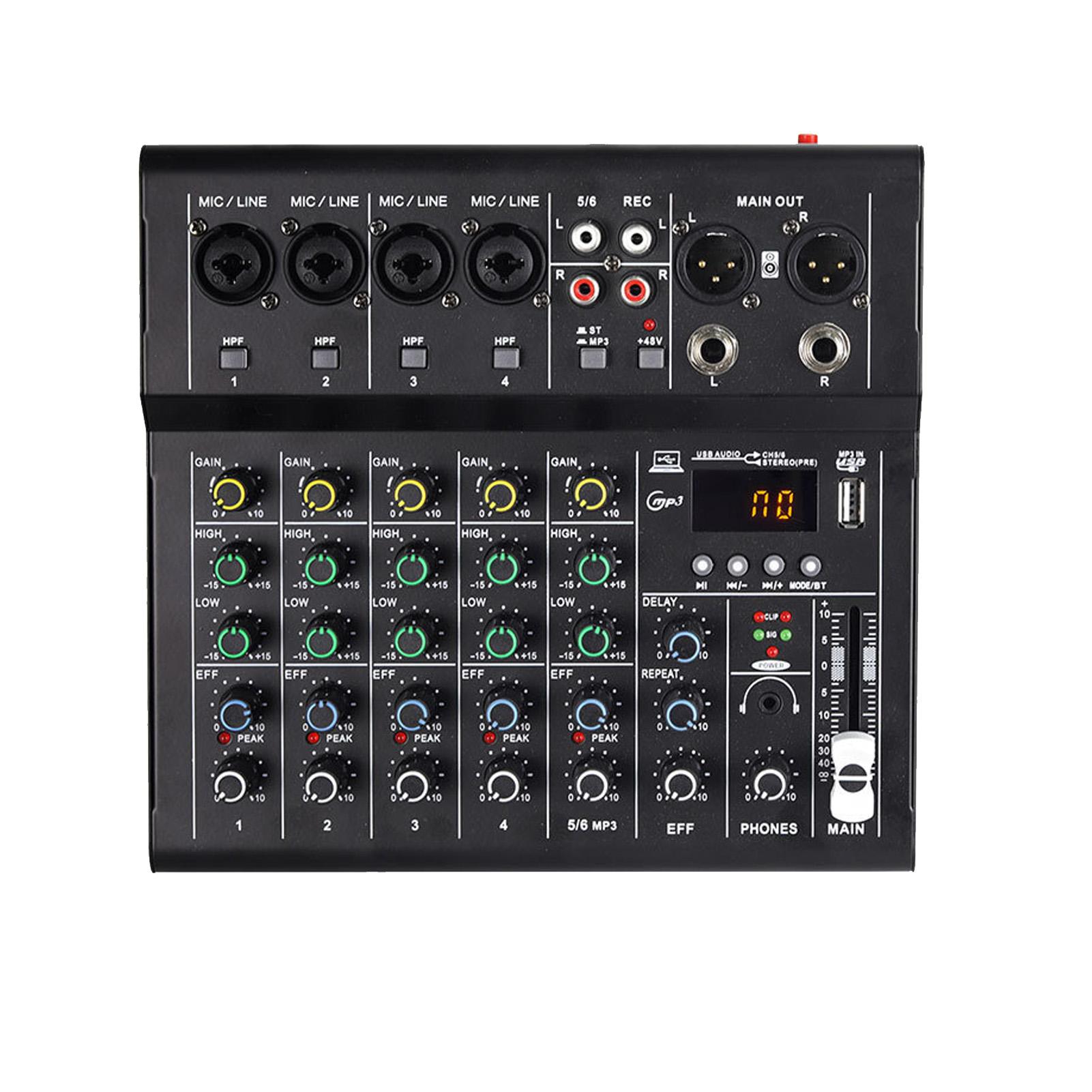 6 Channel   Sound Mixer DJ Controller with   MP3 Player 48V   Power Built-in Guitar Amp Portable Mixer Console for Studio Recording Live Str