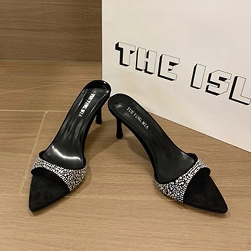 Fashion Leopard High Heels Slippers Crystal Women's Heeled Sandals Elegant Shoes 2025 Pumps Designer Luxury Party Sandalias De Mujer