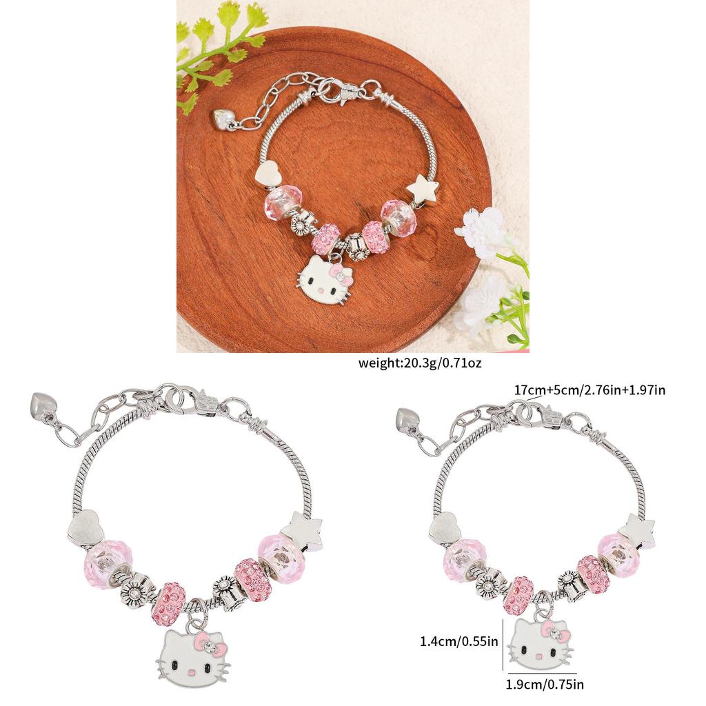Braccialetto Charm Cartoon Hello Kitty con Perline in Lega di Zinco per Regali e Accessori
