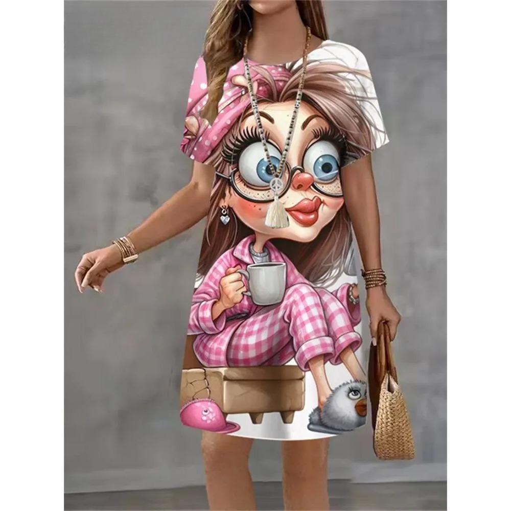 Cute Animal 3D Printed Ladies Elegant Casual Short Sleeve Dresses Fashion Plus Size Comfortable Soft Breathable Women Mini Dress