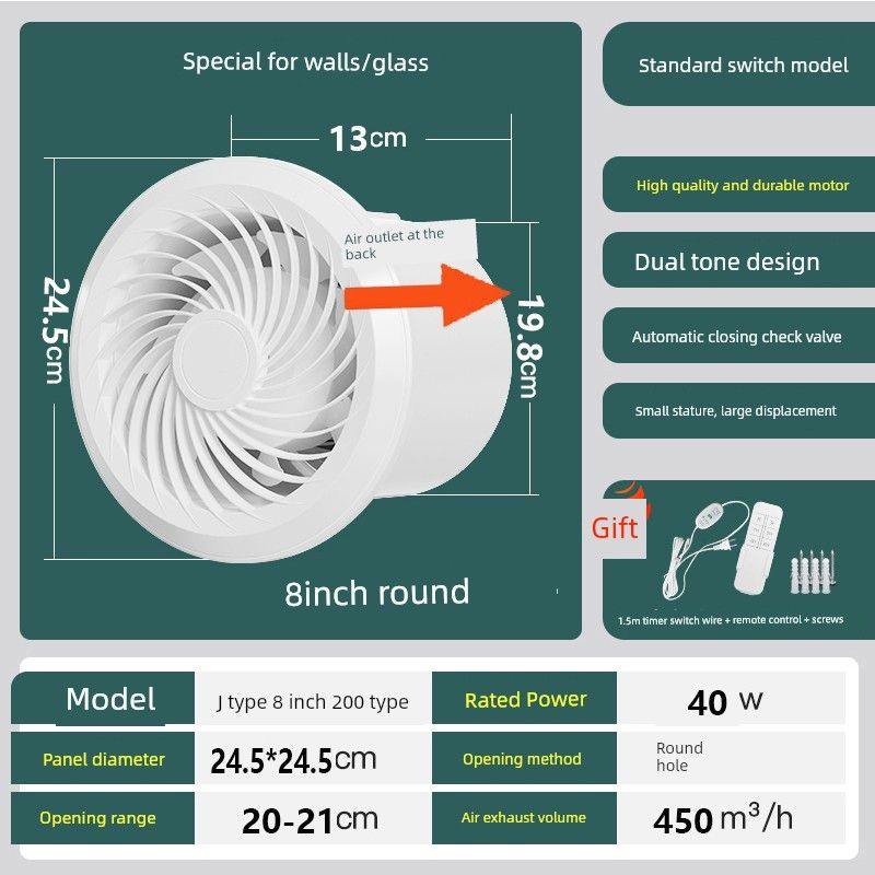 Powerful Silent Bathroom Exhaust Fan for Home Use, Dual-Direction Wall-Mounted Toilet Extractor Fan, Kitchen Air Intake Fan