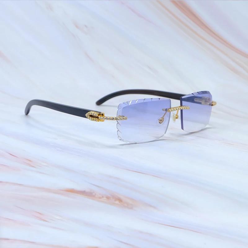 Buzlu Out Güneş Gözlükleri Elmas Kesim Şık Rhinestones Carter Siyah Manda Boynuzu Lüks Gözlük Vintage Güneş Gözlükleri Y2K Dekorasyon