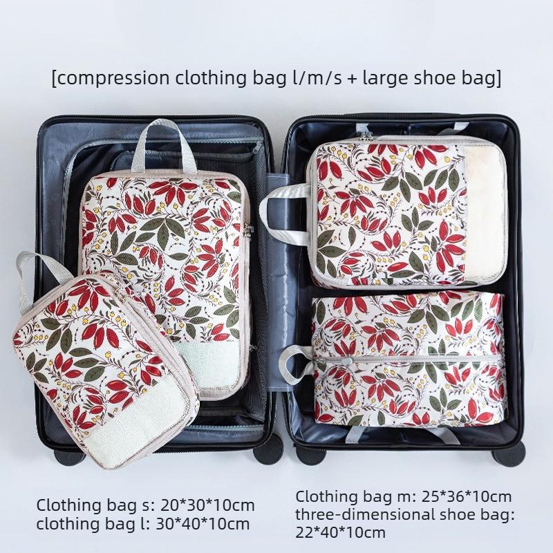 

4Pcs/Set Compression Storage Bag Large Capacity Printed Expandable Luggage Storage Bags Set Dampproof Foldable Suitcases Bag ягідний