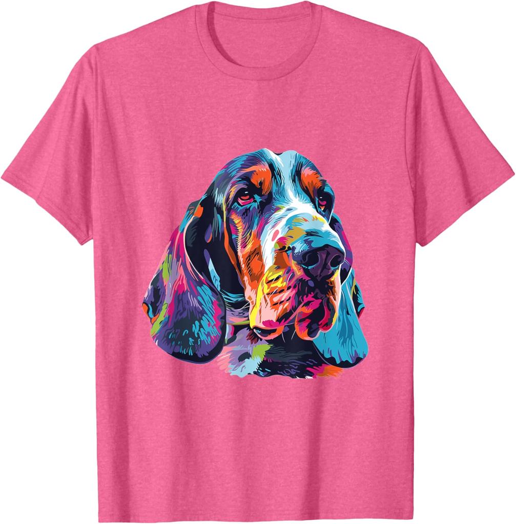 Basset Hound Colorful Pop Art Graphic T-Shirt Men Women Casual Cotton Crew Neck Tee