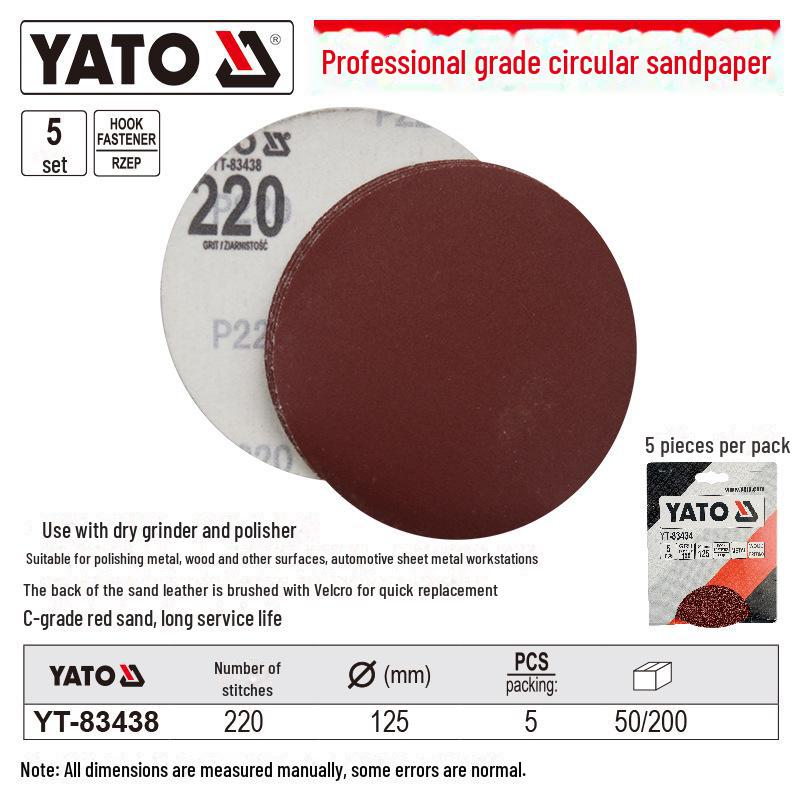 YATO Self-Adhesive Circular Sandpaper for Angle Grinders and Pneumatic Polishers