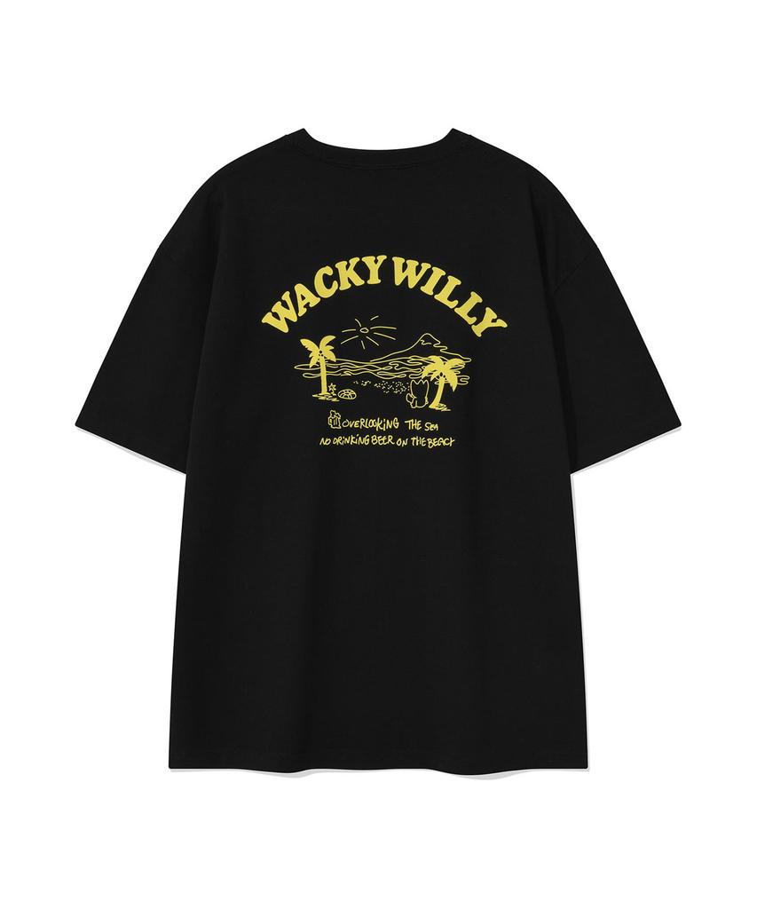 WACKY WILLY Beach Graphic Vacation Short Sleeve T-Shirt Black