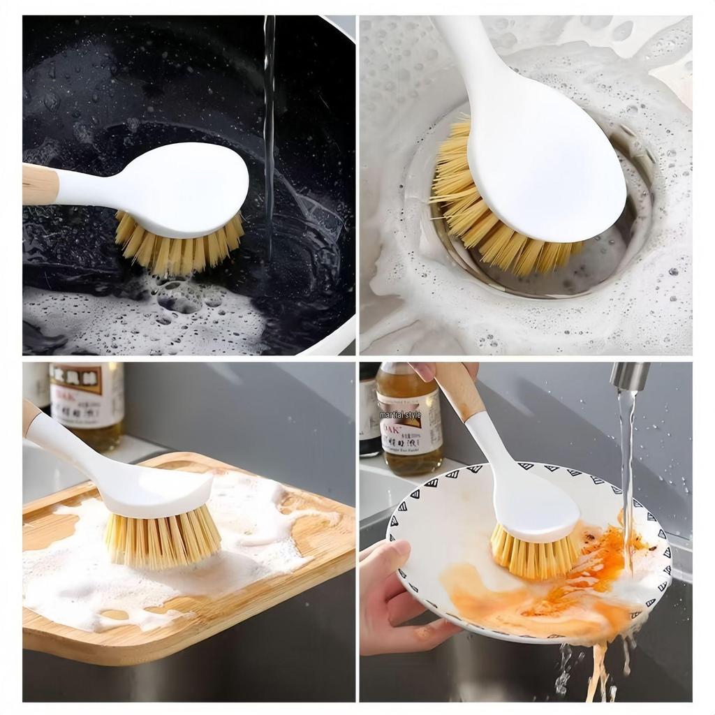 Pot and Dish Cleaning Brush with Long Handle - Non-Stick and Oil-Resistant Kitchen Brush for Descaling and Stubborn Stains.