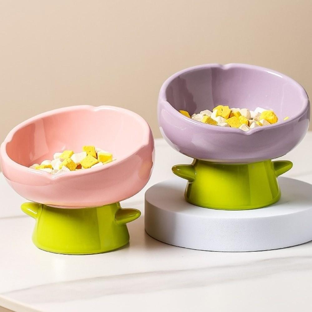 Non-slip Ceramic Cat Bowl Large-mouthed High Foot Bowl Simple Dog Food Bowl  Pet Drinking