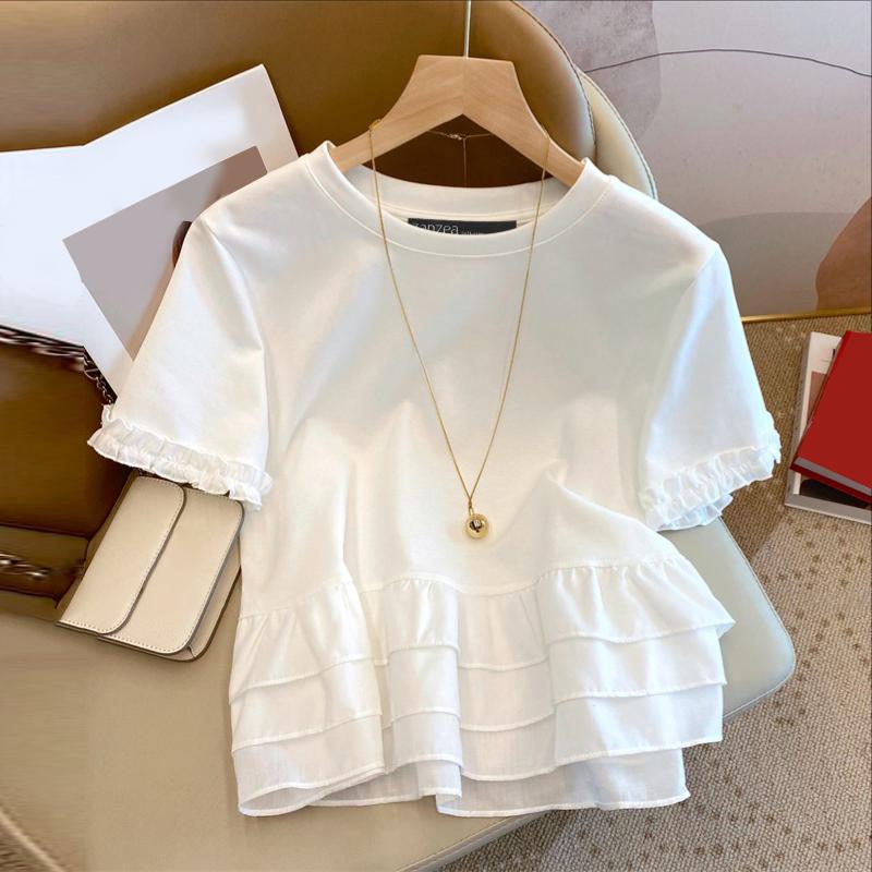 

ZANZEA Женская повседневная летняя блузка с круглым вырезом и коротким рукавом 4XL белый