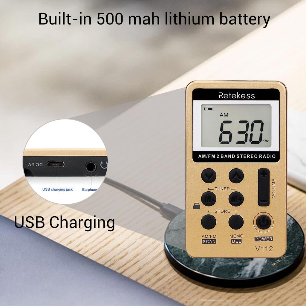 Mini Pocket Radio Receiver Portable Radios AM FM Rechargeble Sleep Time Earphone For Walkman Go Hiking