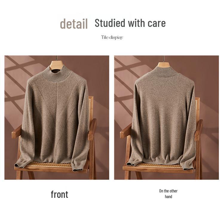 Women's Cashmere Half-High Neck Thick Knit Sweater for Autumn/Winter Warmth.