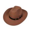 Unisex Western Cowboy Hat Wide Brim Roll‑Up Brim Double‑Top Felt Fedora Hat,10 Colors,Multiple Optional Detachable Hat Bands