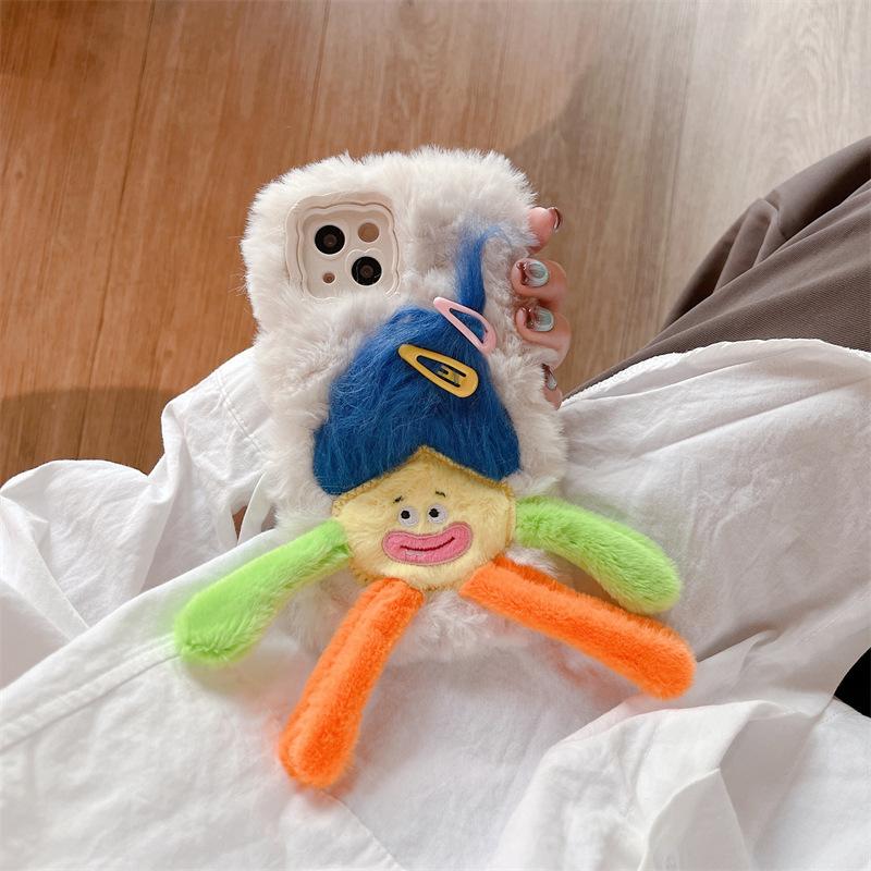 Dopamin Apfel 15 Plüsch Cartoon Puppe Handyhülle mit Halterung - Niedliches Silikon Anti-Fall Design