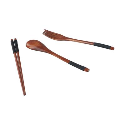 3Pcs Wooden Flatware Set Chinese Style Portable Chopsticks Spoon Fork Tableware Home Kitchen Dinnerware Outdoor Travel Cutlery