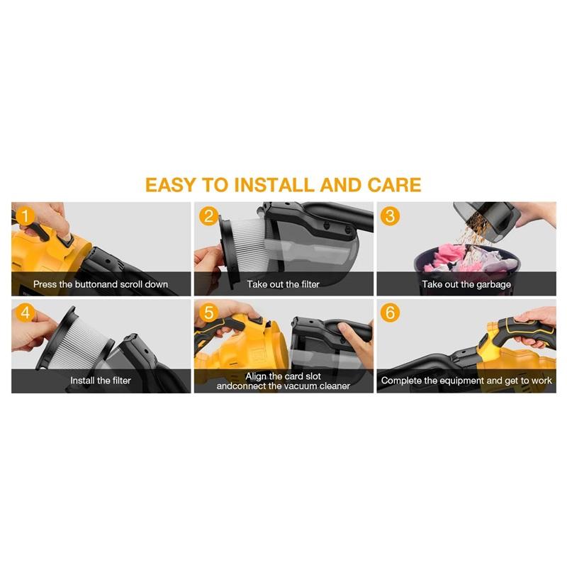 Handstaubsauger mit 2 Filtern Elektrischer Akku-Staubsauger für Zuhause Auto Tierhaare Reinigung Für DeWalt 20V Akku