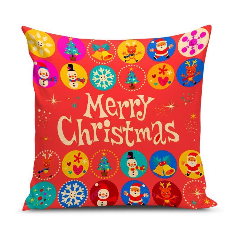 Soft Fabric Designer Decorative Printed Merry Christmas Theme Cushion Cover Xmas Decorations for Sofa Living Room Set of 5 12 X 12 Inch Multi