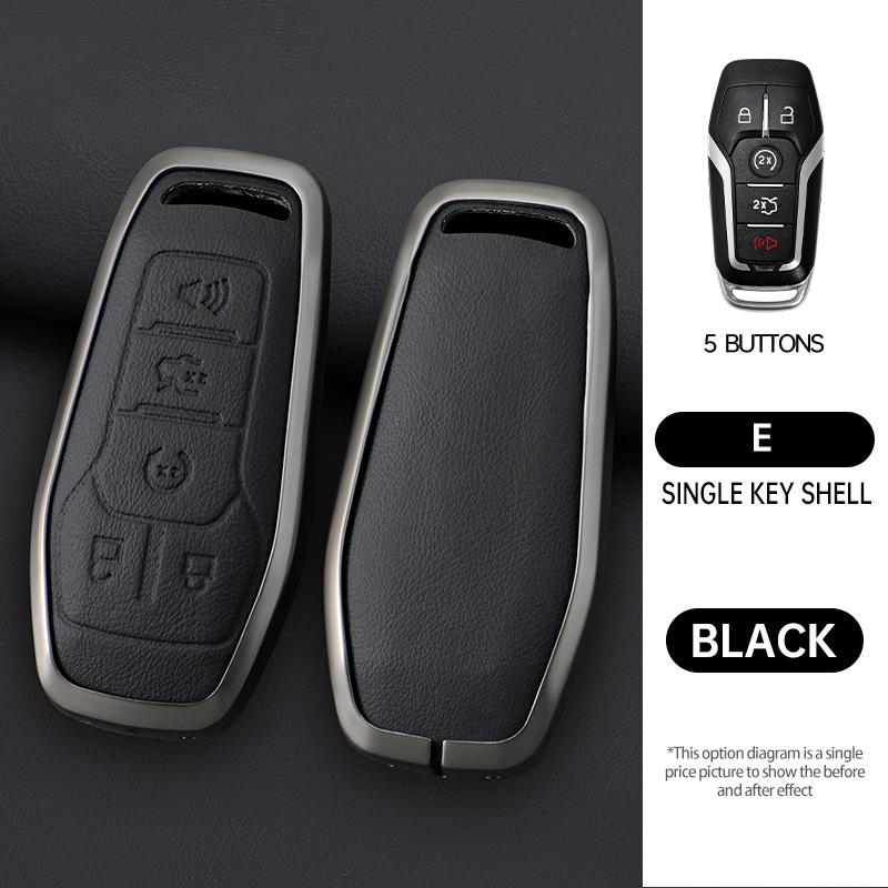 Zinc Alloy Genuine Leather Auto Smart Key Fob Cover Case Fit For Ford Fusion Mondeo Mustang F-150 Explorer Edge Auto Accessories