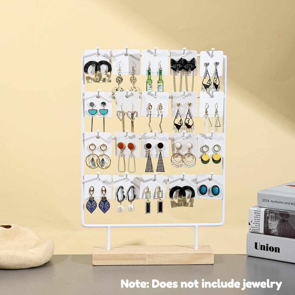 1pc Wooden Earring Display Stand - Sturdy Iron Frame, Painted Rectangular, Space-Saving Organizer Fits Hooks/Pendants/Earrings