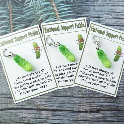 Simulated Vegetable Small Cucumber Resin Charm Inspirational Positive Pendants Keychain Necklace Pickle Emotional Funny Card