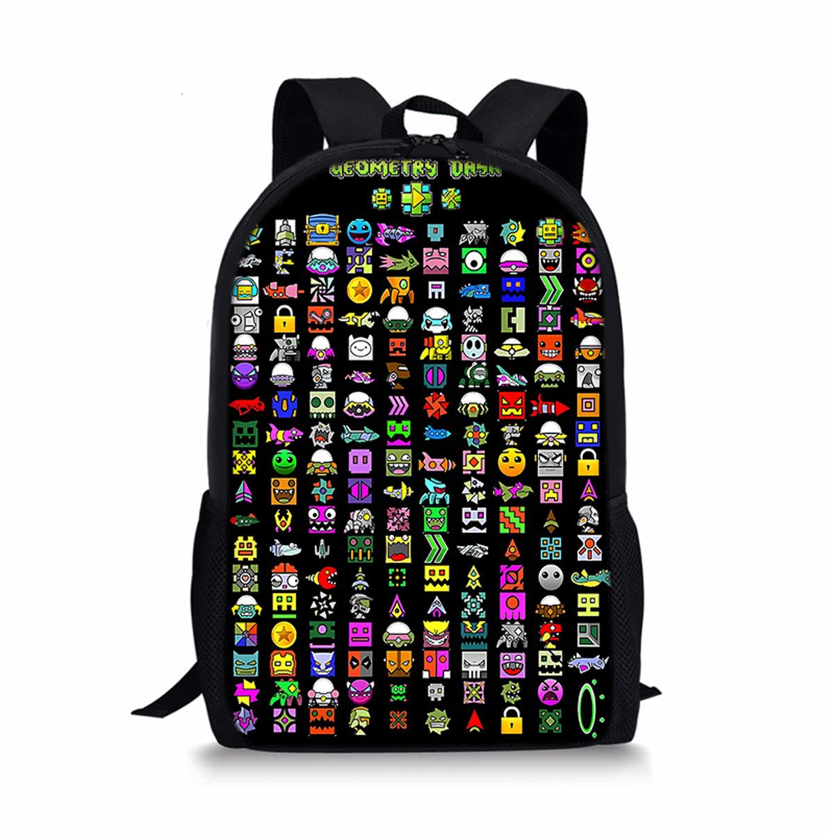Sacs à dos Notebooks Géométrie Dash Tendance Populaires Sacs d'école pour élèves Impression 3D Oxford Imperméable Sacs à dos pour Ordinateur Portable Garçons/Filles