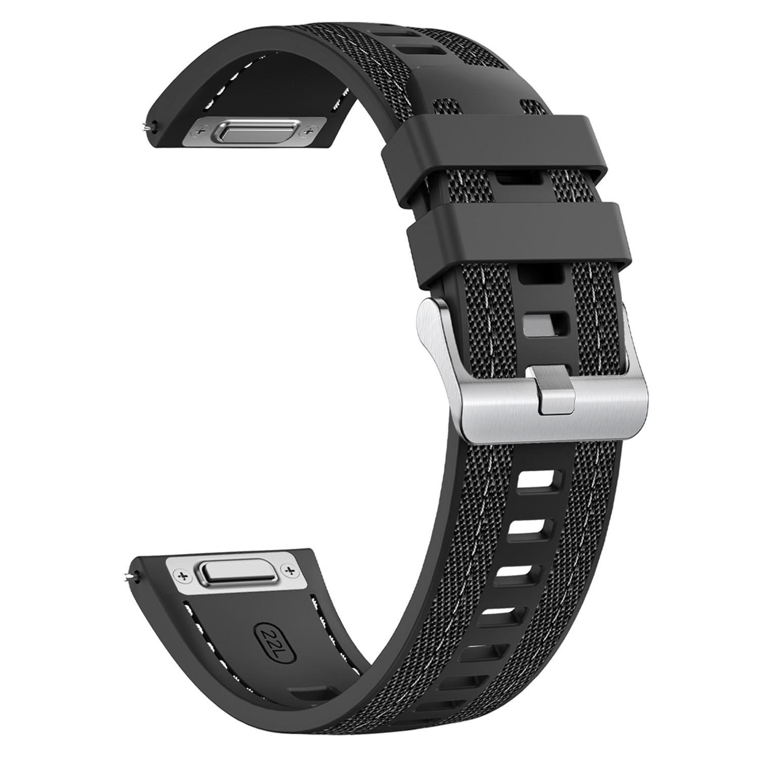 

22mm Watch Band For Huawei Watch GT 5 Pro 46mm/GT 5 46mm/Samsung Galaxy Watch3 45mm Silicone+Nylon Replacement Strap B