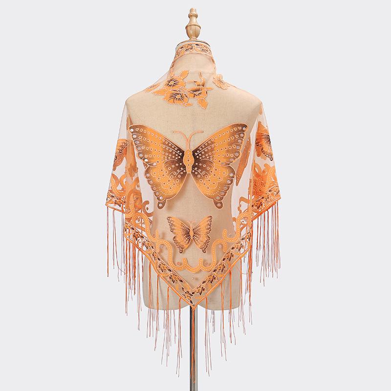 Luxury Flower Lace Hollow Scarf Butterfly Print Tassel Triangle Shawl Wraps Polyester Mesh Scarves Bridal