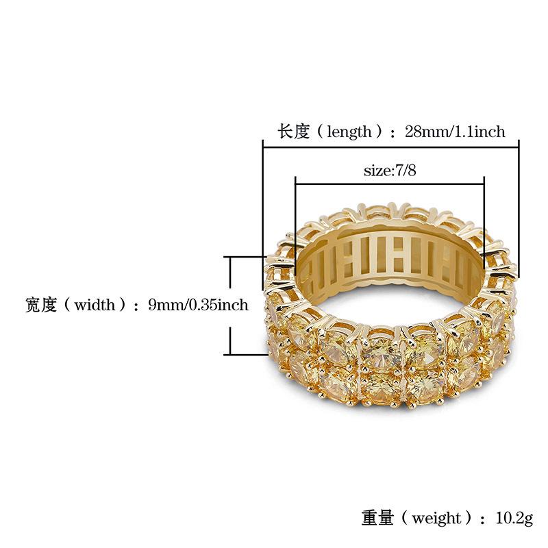 Hip-Hop Jewelry Double Row Zircon Ring Trendy Brand Personality Full Diamond 18K Gold Men's Ring