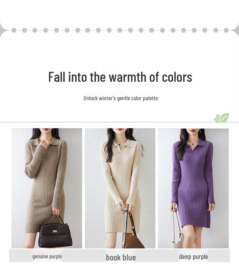 Women's Polo Neck Wool Sweater Dress - Slim Fit, Knee-Length, Ideal as Base Layer for Autumn/Winter Coats
