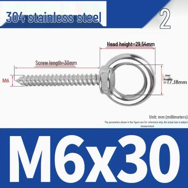 304 Stainless Steel Self-Tapping Eye Bolt with Ring Screw Hook