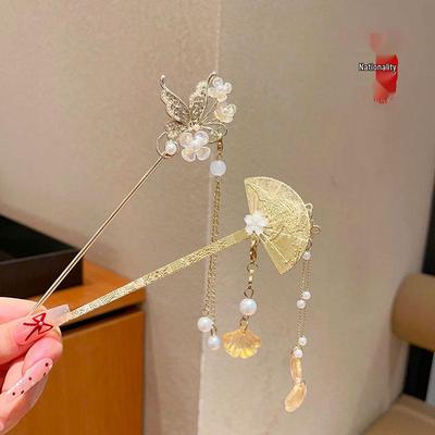 Elegant High-End Ancient-Style Tassel Flower Hairpin for Women - Versatile Hanfu Updo Accessory