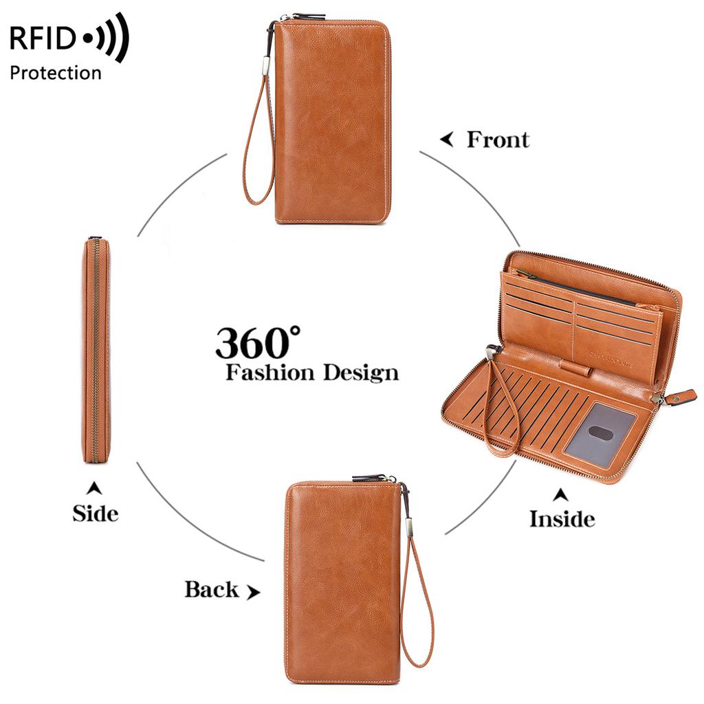 New anti-theft brush women's wallet large capacity clutch bag retro multi-card long wallet