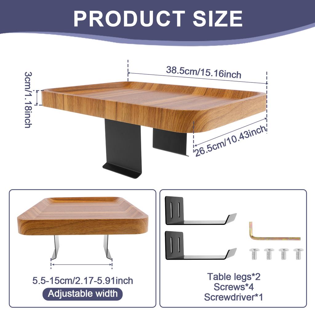 Sofa Armrest Tray Wood Couch Arm Table 5.5-15cm Width Adjustable Sofa Arm Rest Table Multifunctional Arm Chair Table Tray Heavy