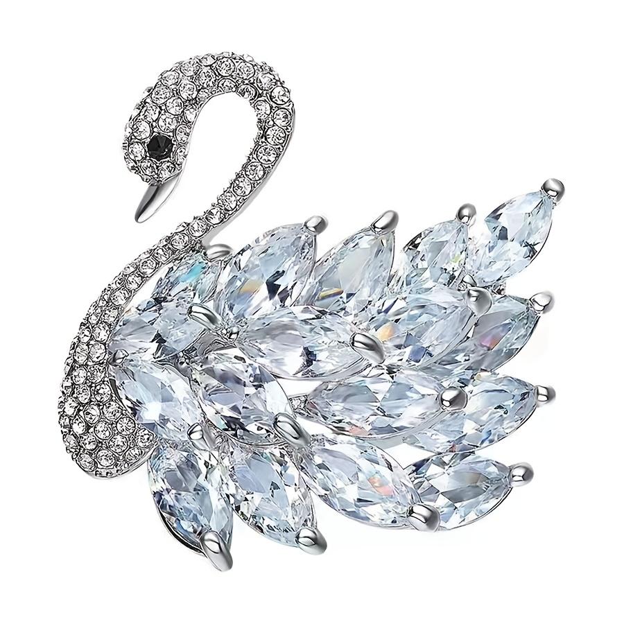 1pc Elegant Silver-Plated Swan Brooch Pin, Synthetic Crystal, Zinc Alloy, Fashion Accessory for Women, Versatile All-Season Party & Gift-Ready Jewelry белый