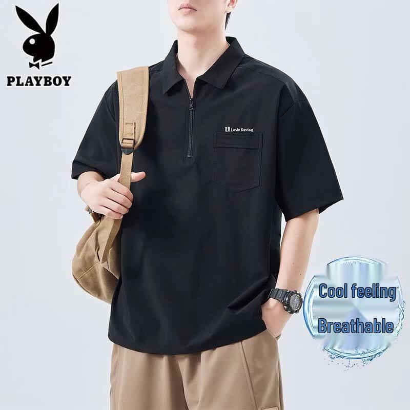 PLAYBOY Men s Ice Silk Short Sleeve Polo Shirt 4XL