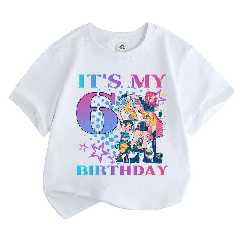 Boys' and Girls' Fashionable Birthday Themed Printed Round-Neck Short-Sleeve T-Shirts Summer Children's Loose-Fit Casual Tops