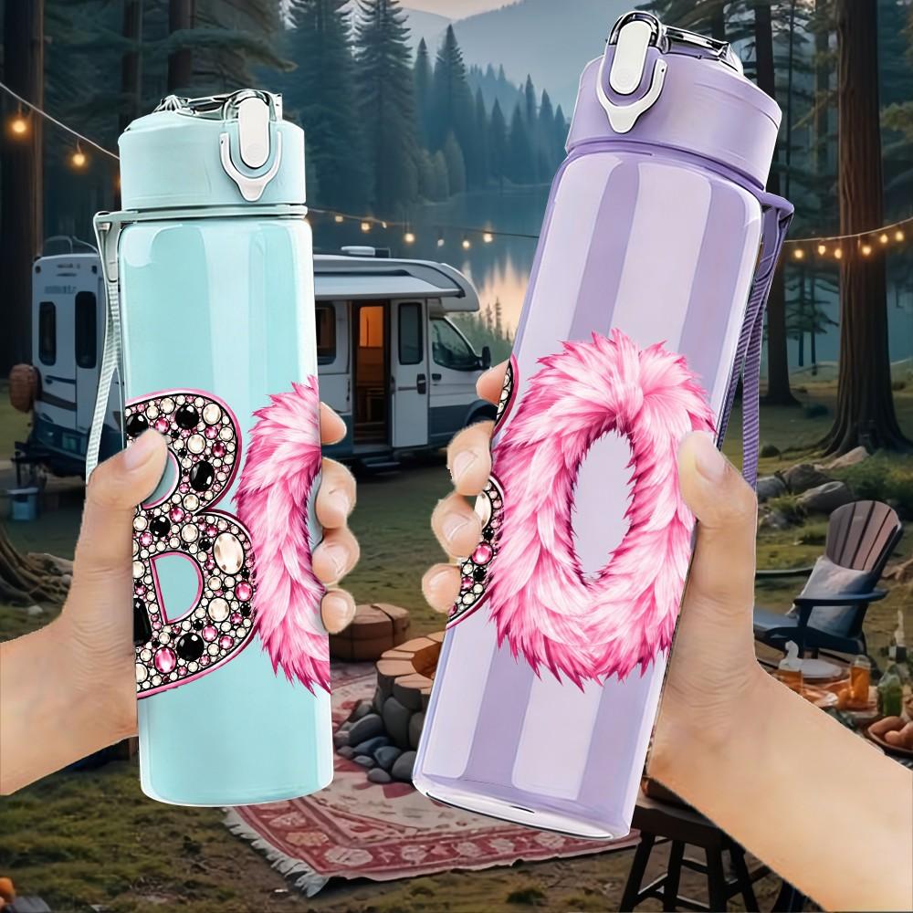 1PC Boo Halloween Letter 750ml Color Plastic Sports Water Bottle Leakproof Flip Straw Lid Suitable for Sports Office Home Use