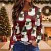 Women's Christmas Print Long Sleeve Neck Top with Side Slit Hem