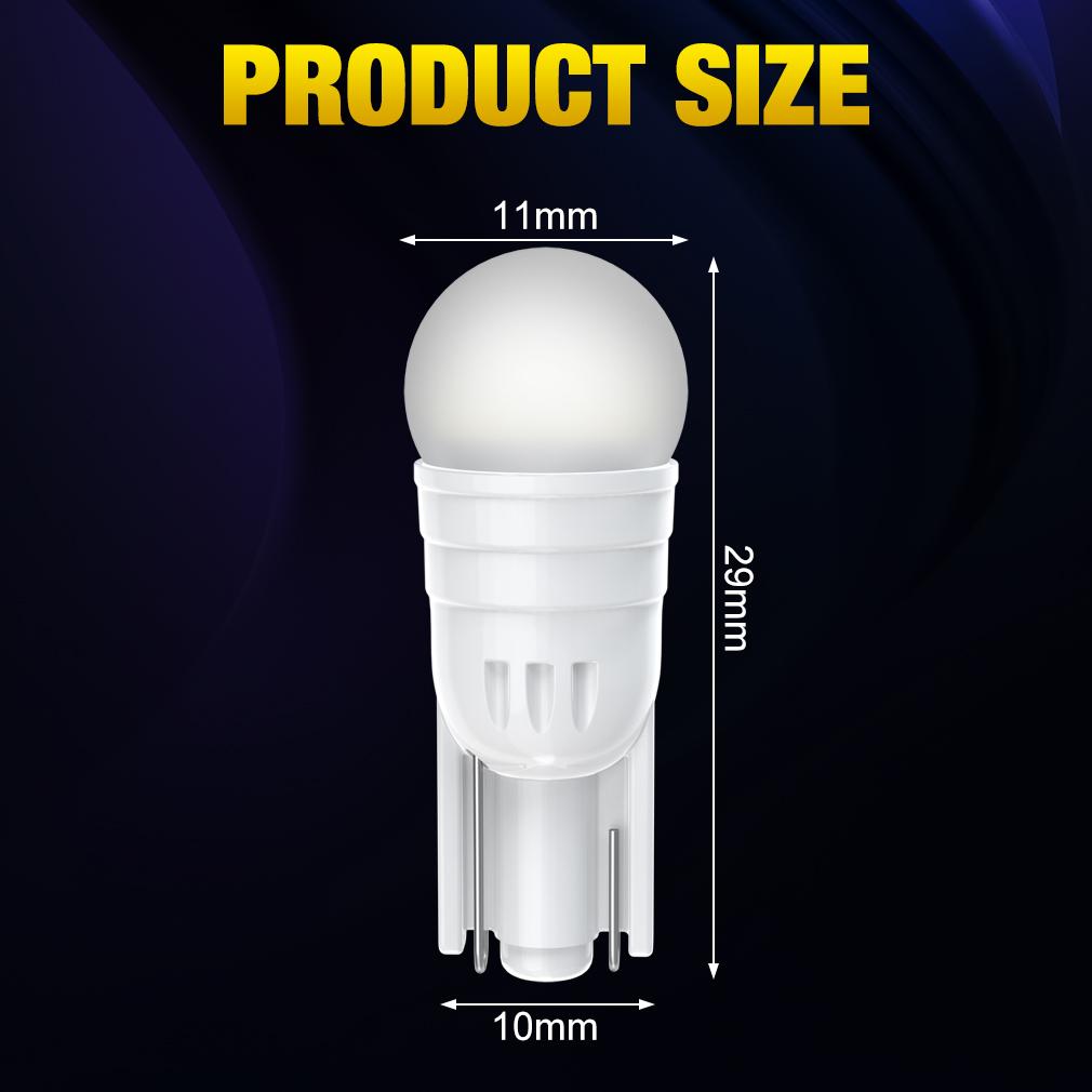 10Pcs Ceramic T10 W5W LED Bulb 194 168 Led Canbus 2SMD 2835 Car Interior Lights Wedge Side Marker Clearance Auto Lamp 12V White