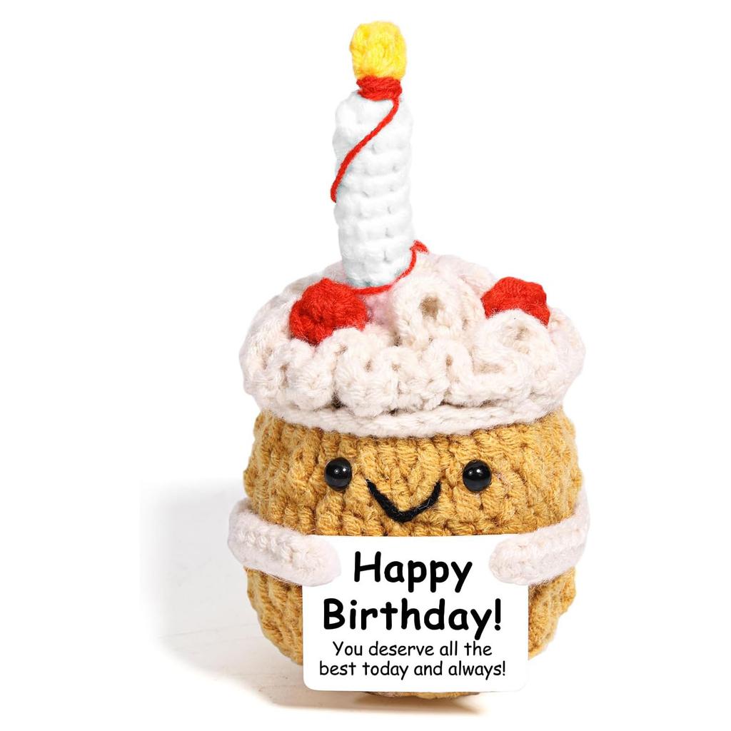 New Funny Emotional Support Positive Crochet Cake Doll Christmas Home Decoration Handmade Knitted Cake Desk Ornament