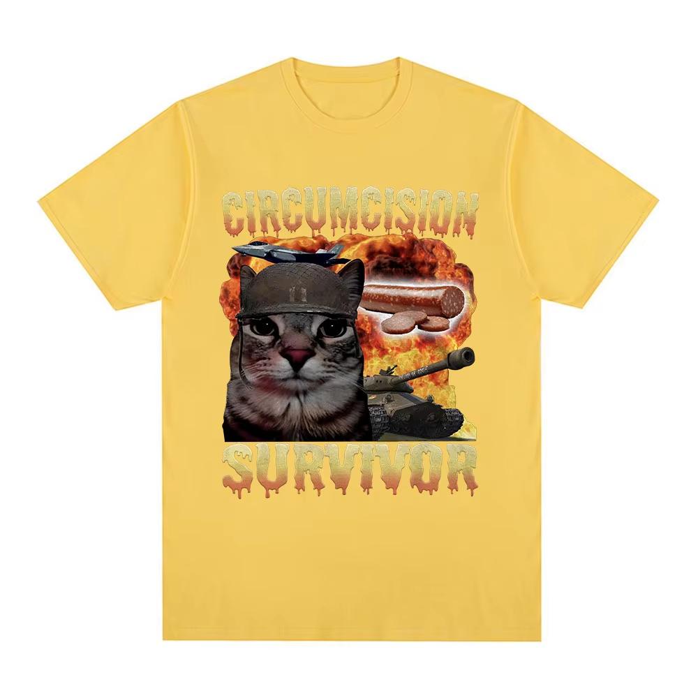 Circumcision Survivor Funny Cat Meme T Shirts Unisex Women Vintage Tshirt Casual Cotton Short Sleeve Oneck Fashion Tee