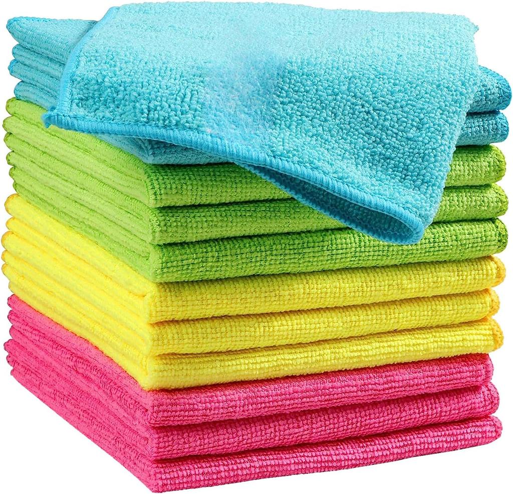 Microfiber Cleaning Cloth,8/12 Pack Cleaning Rag,Cleaning Towels with 4 Color Assorted,11.5"X11.5"(Green/Blue/Yellow/Pink)
