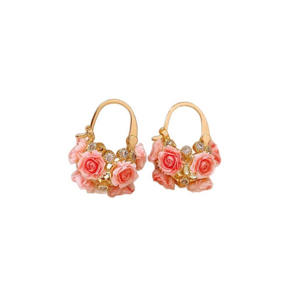 1 pair Jewelry Pink Rose Rhinestone Earrings Temperament Sweet Fairy Style Earrings  Party розовый