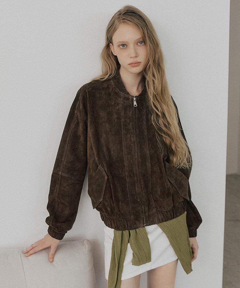 LEFTSEOUL Real Suede Bomber Jacket [Dark Brown]