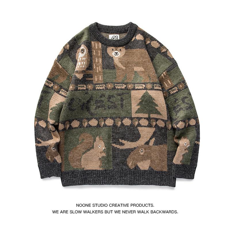 

Новый японский ретро мужской свитер в стиле колорблок: Трендовый винтажный стиль Гонконга, утолщенный для парного образа в стиле мори-гёрл Extra Large серый