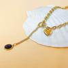 New Hip Hop Fashion Personality Gold Color Stainless Steel Collarbone Chain Necklace OT Buckle Opal Heart Pendant Choker Jewelry
