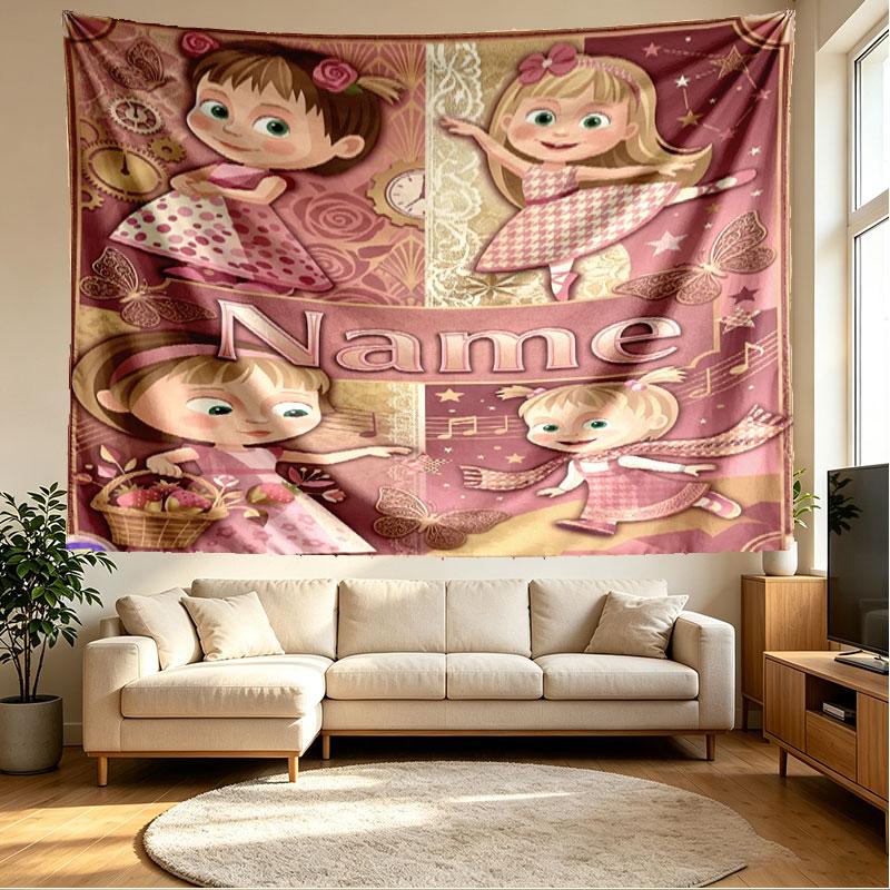 Custom Name Personalized Masha and the Bear Print Tapestry, Wall Art Decor, Bedroom, Dorm, Apartment, LivingRoom, Party Backdrop, Gift for Birthday