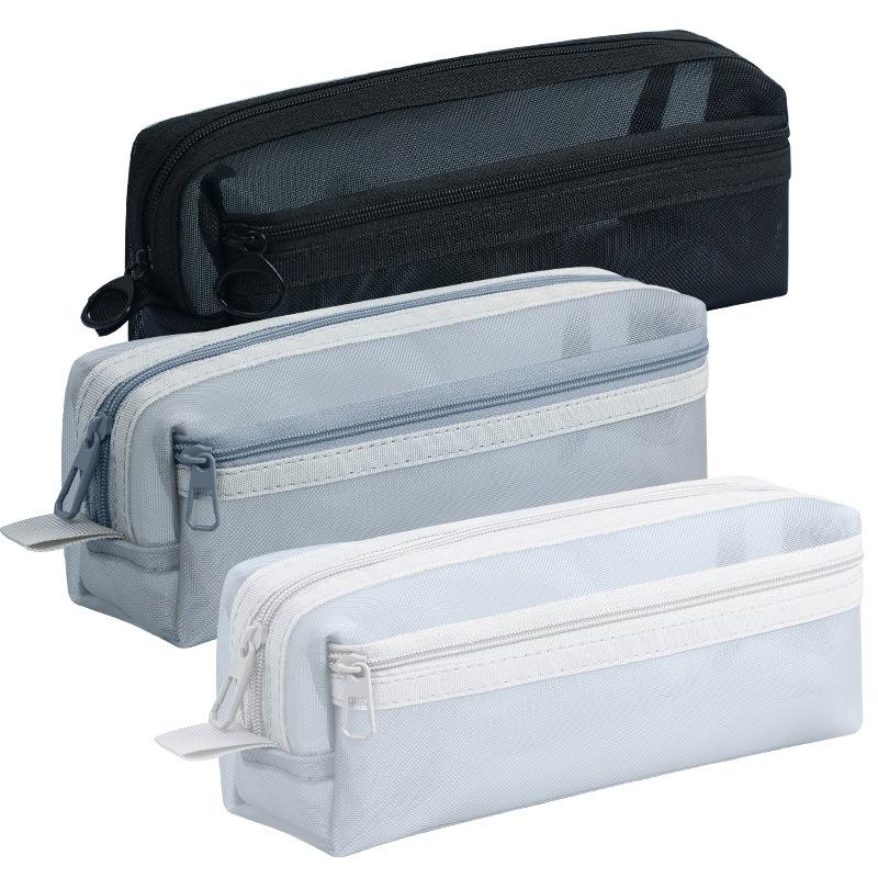 Grid Mesh Pencil Case Large Capacity Stationery Organizer Clear Translucent Cosmetic Bag Storage Bag