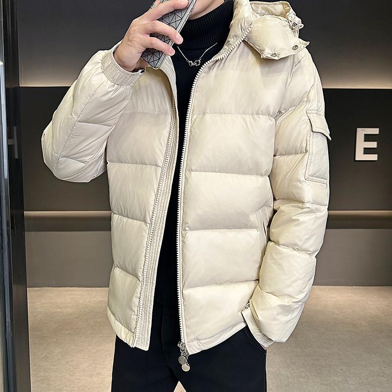 Short Winter Hooded Parkas Waterproof Men's Thickened Warm Long Sleeve Cardigan Jacket New Glossy Down Men's Fashion Jackets