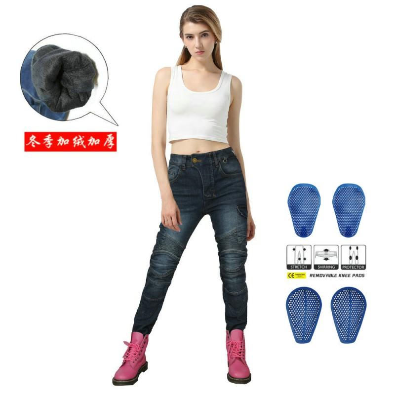 Womens Winter Motorcycle Riding Pants With Silicone Armor Pads Warm Fleece-Lined Protective Gear Biking