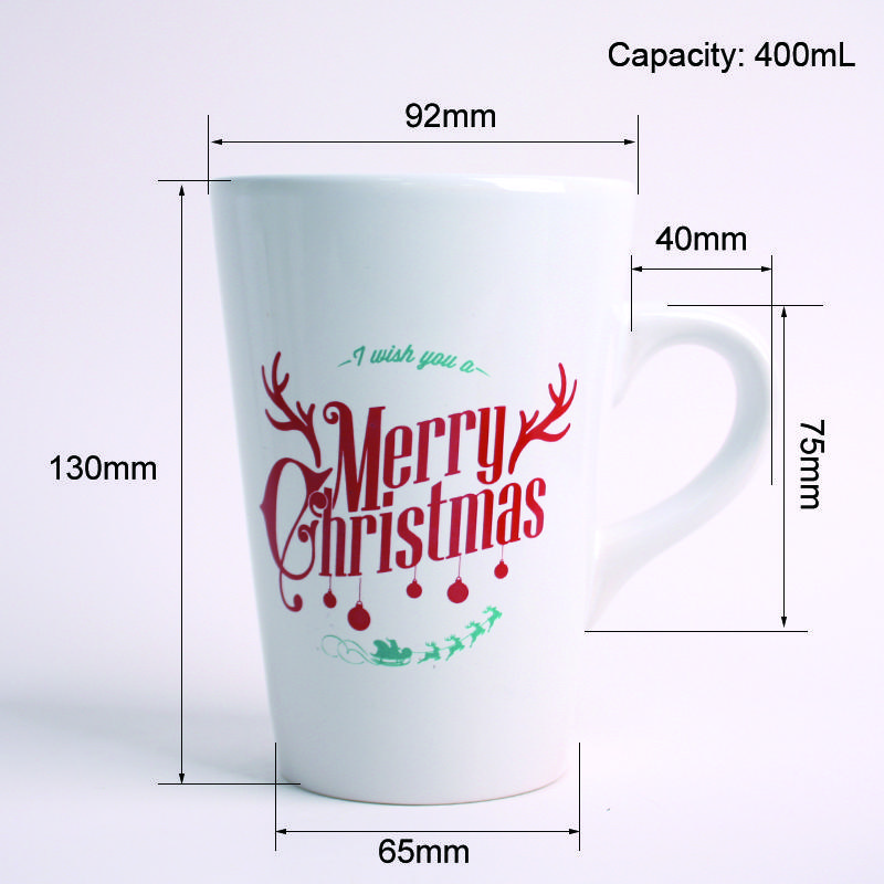 

13oz White Ceramic Cocoa Mug Eco-Friendly Classic Coffee & Tea Mug Hot Beverage Cup with Merry Christmas Decal for Holiday 301-400ml